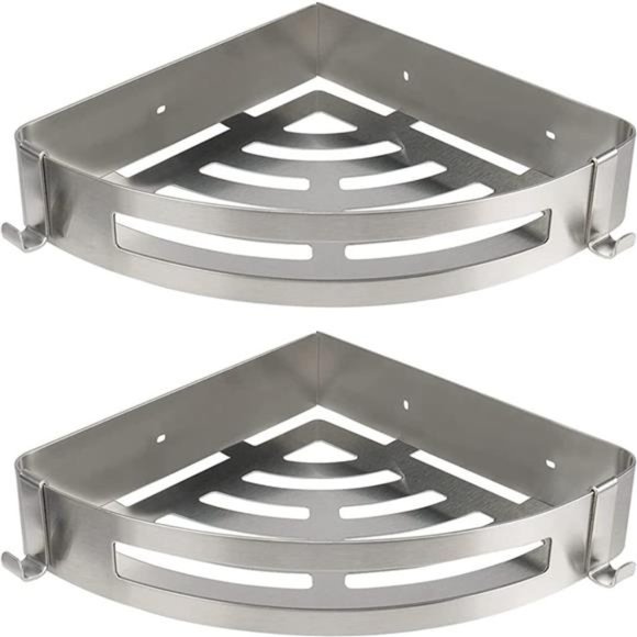 2-Pack Corner Shower Caddies Bathroom Shelves with 4 hooksNo DrillingStainless